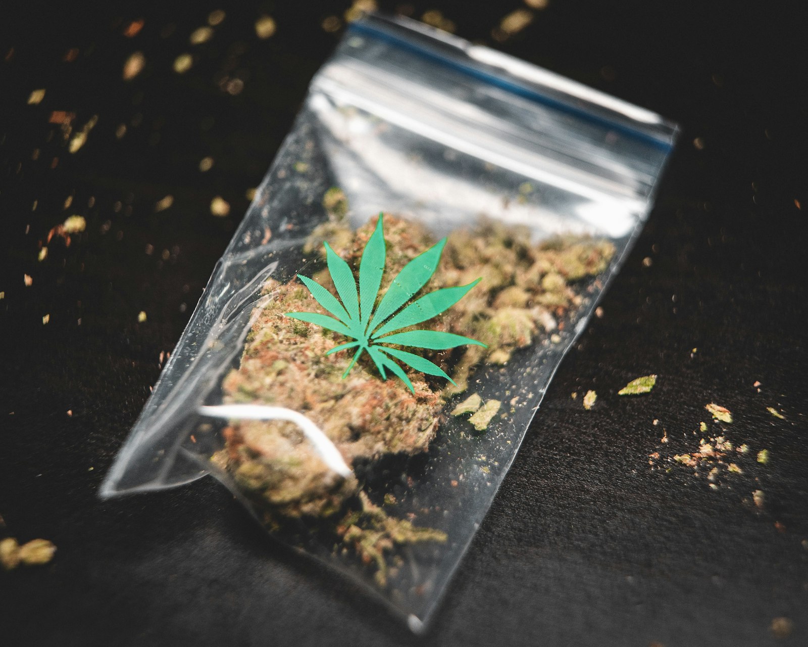 Cannabis flower inside a clear resealable bag