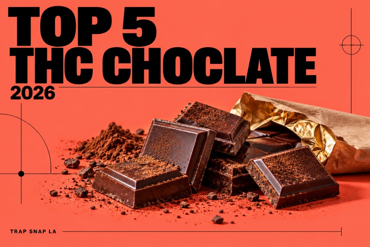Editorial illustration for the 2026 thc chocolate comparison, with unbranded objects and bold magazine typography.