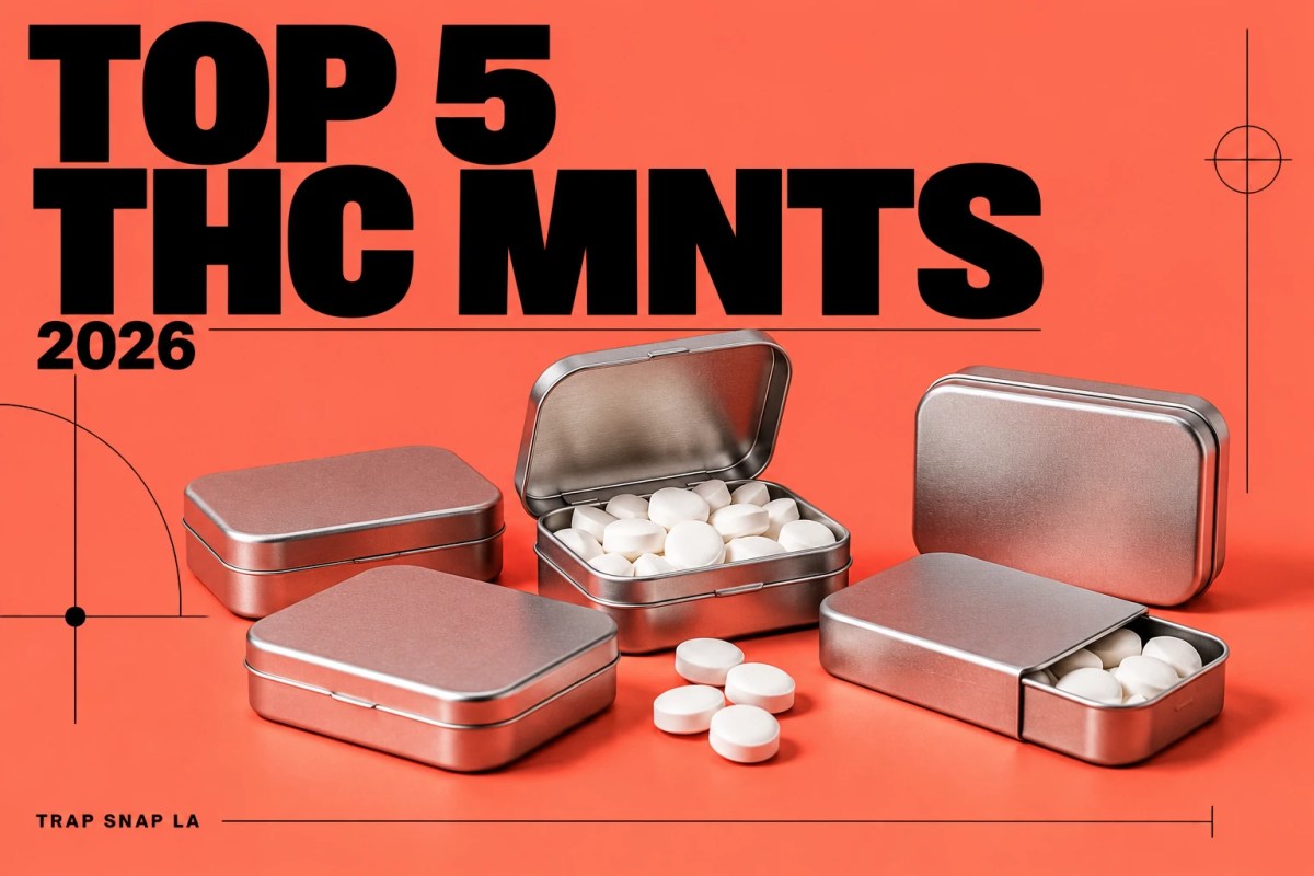 Editorial illustration for the 2026 thc mints comparison, with unbranded objects and bold magazine typography.