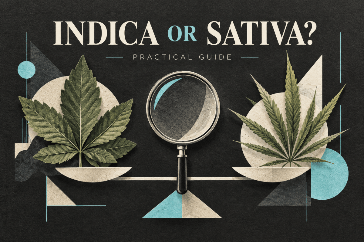 Conceptual illustration of two botanical leaves on balanced scales with a central magnifying glass.