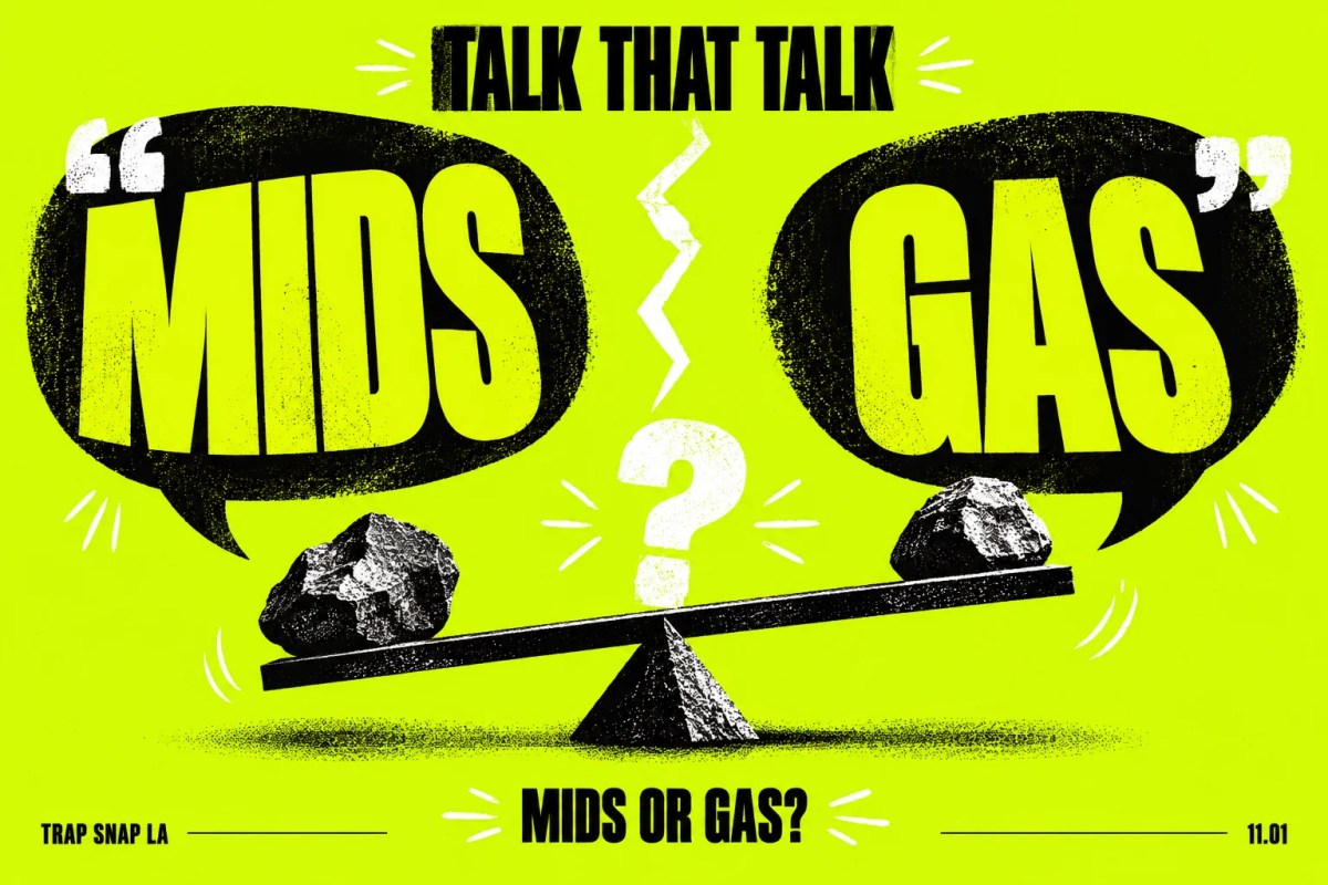 Acid-yellow typographic cover with opposing MIDS and GAS speech bubbles and playful editorial balance marks.