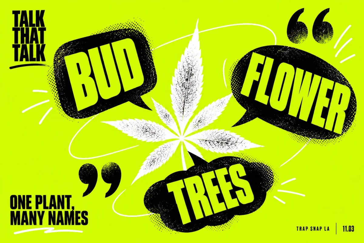 Acid-yellow language cover showing BUD, FLOWER and TREES labels around an abstract leaf silhouette.