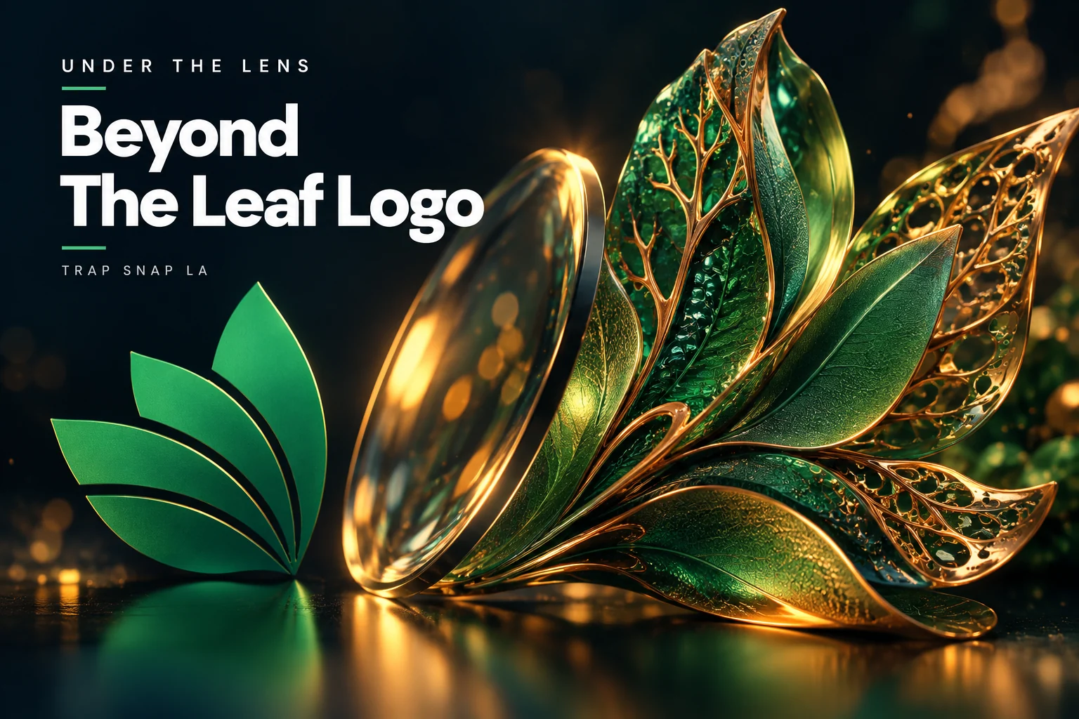 AI-generated editorial illustration: A flat green leaf symbol opens into a dimensional botanical form with varied curves.