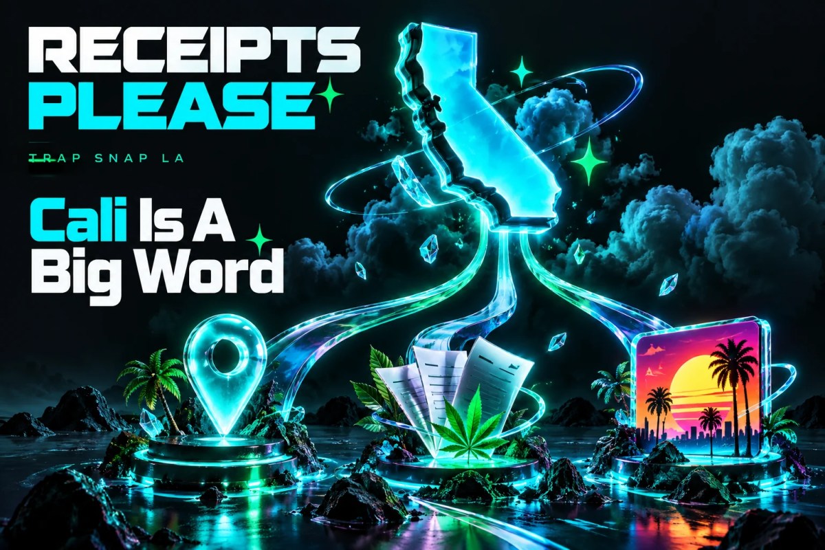 AI-generated editorial illustration: A neon California-inspired silhouette branches toward location, ancestry and design motifs.