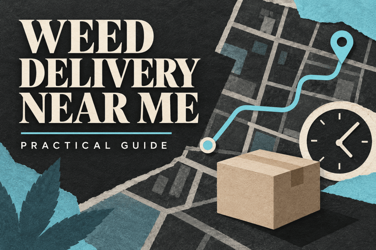 Editorial illustration of an abstract street grid, plain package, route line and clock.